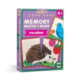 Meadow Memory Match & Make Game card game box featuring colorful meadow animal illustrations