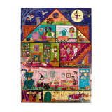 100pc Haunted House Puzzle showing a colorful multi room Halloween house with witches ghosts and playful details