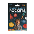 Child excitedly playing with colorful flying paper rockets and space-themed stickers kit packaging