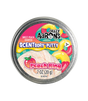 Round tin of peach ring scented putty with colorful candy ring illustrations on the label for ages 3 and up