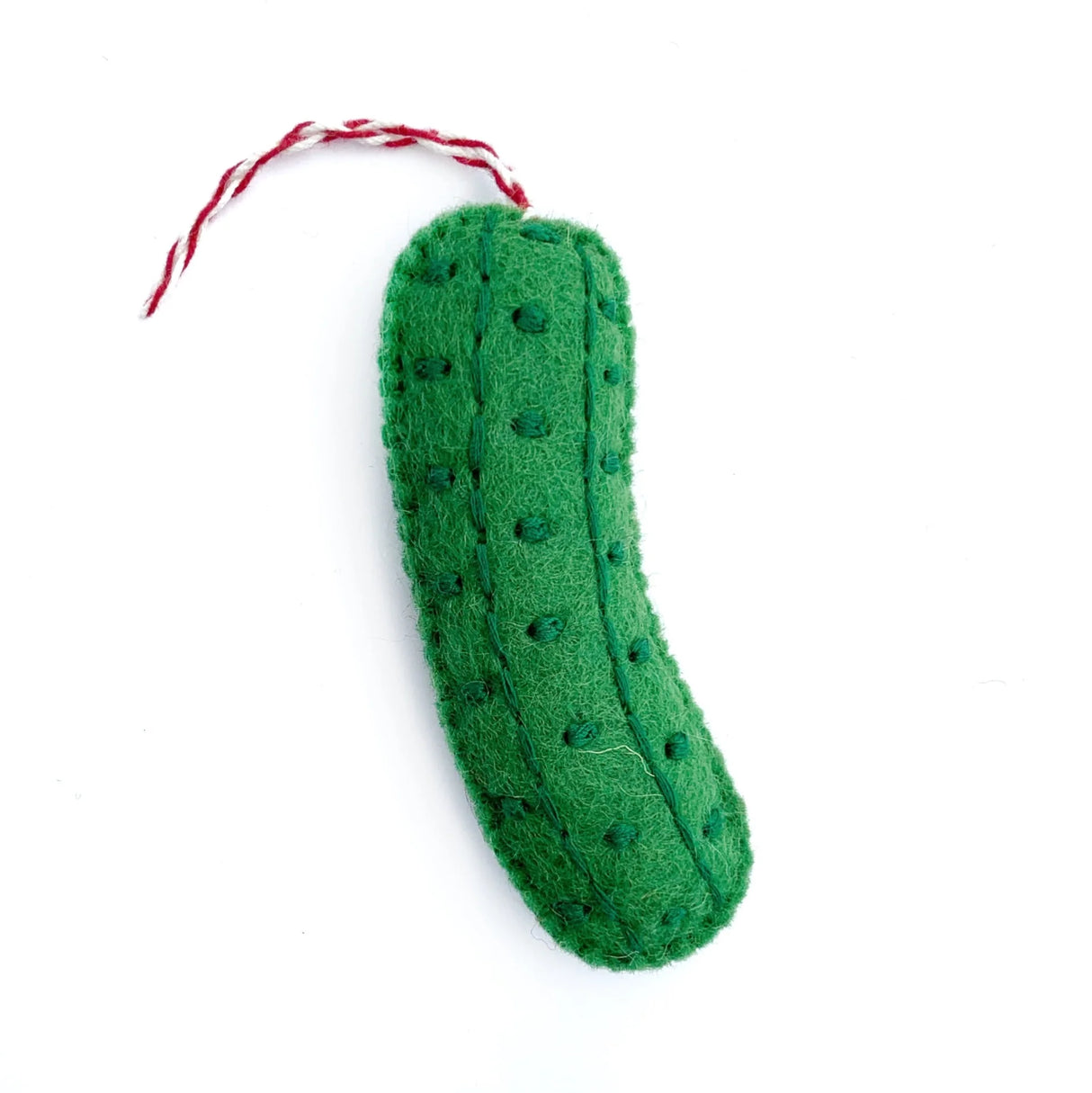 Pickle Felt Ornament handmade from green sheep wool, unbreakable Christmas tree decoration with hanging string.