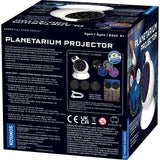 Box packaging of a planetarium projector showing product features and contents with space-themed design and images of star projections