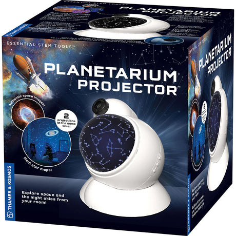 Planetarium projector casting star constellations and space images to create a night sky experience at home