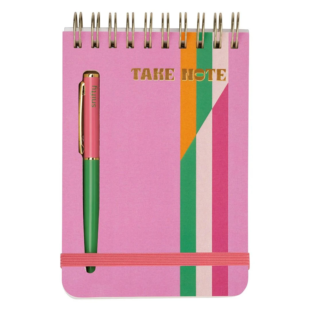 Take Note Notebook + Pen Set with pink spiral notebook and matching pen