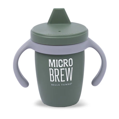 Green silicone sippy cup with gray handles and lid, featuring a leak-resistant and unbreakable design for toddlers.
