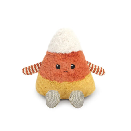 Candy Corn plush toy with a smiling face and striped arms