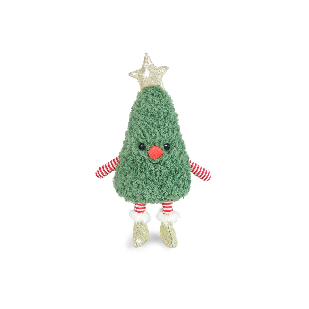 Joyful Mini Tree plush Christmas tree with star topper striped arms and dangling legs