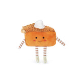 Pumpkin Pie plush toy with a smiling face whipped cream topping and striped legs