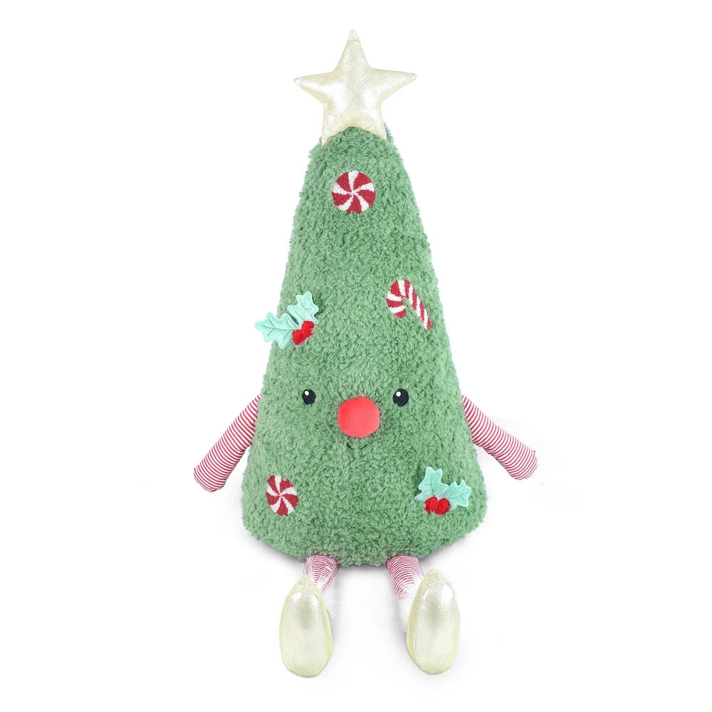 Jumbo Tree plush Christmas tree toy with star topper candy canes holly and dangling legs