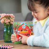 Square Sketchbook | Little Farm featuring a child enjoying colorful farm animal illustrations and drawing space