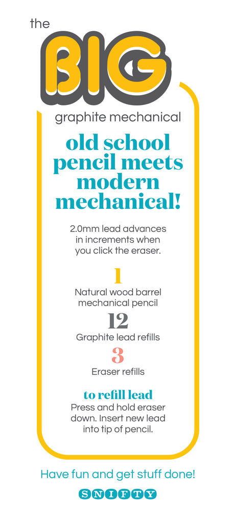 The Big Graphite Mechanical Pencil Set features a natural wood barrel pencil with 12 lead and 3 eraser refills.
