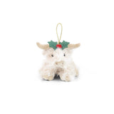 Nova Cow Ornament soft white cow with holly decoration and hanging loop
