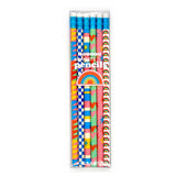 Boxed set of six Geo Love Pencils with colorful geometric and heart designs on #2 graphite pencils.