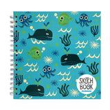 Square Sketchbook | Ocean Friends with 9x9 inch size, spiral bound, featuring whimsical ocean animal illustrations on cover.