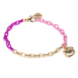 Hello Kitty Chain Bracelet with gold charm and pink to purple links, adjustable 7.5-inch chain for charms.