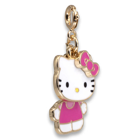 Gold Swivel Hello Kitty Charm featuring classic Hello Kitty in enamel and base metal with a pink outfit and bow.