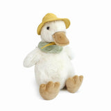 Duck Puddles plush duck wearing a yellow hat and green checkered scarf