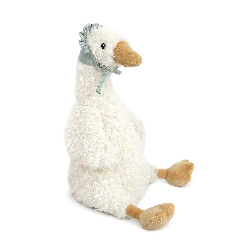 Goose Greta white plush goose toy with soft fur teal accents and tan beak and feet