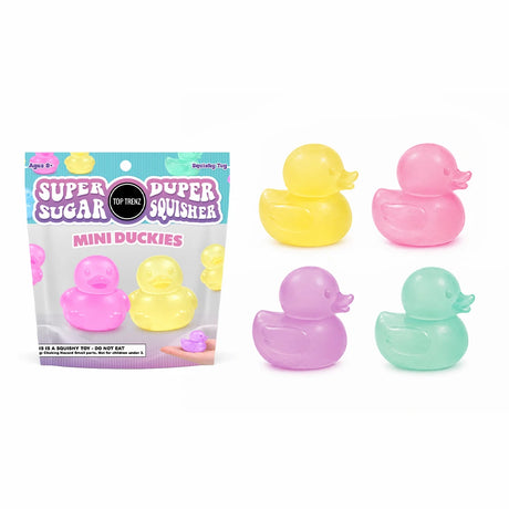 Super Duper Sugar Squisher | Mini Ducks with four colorful squishy duck toys and package
