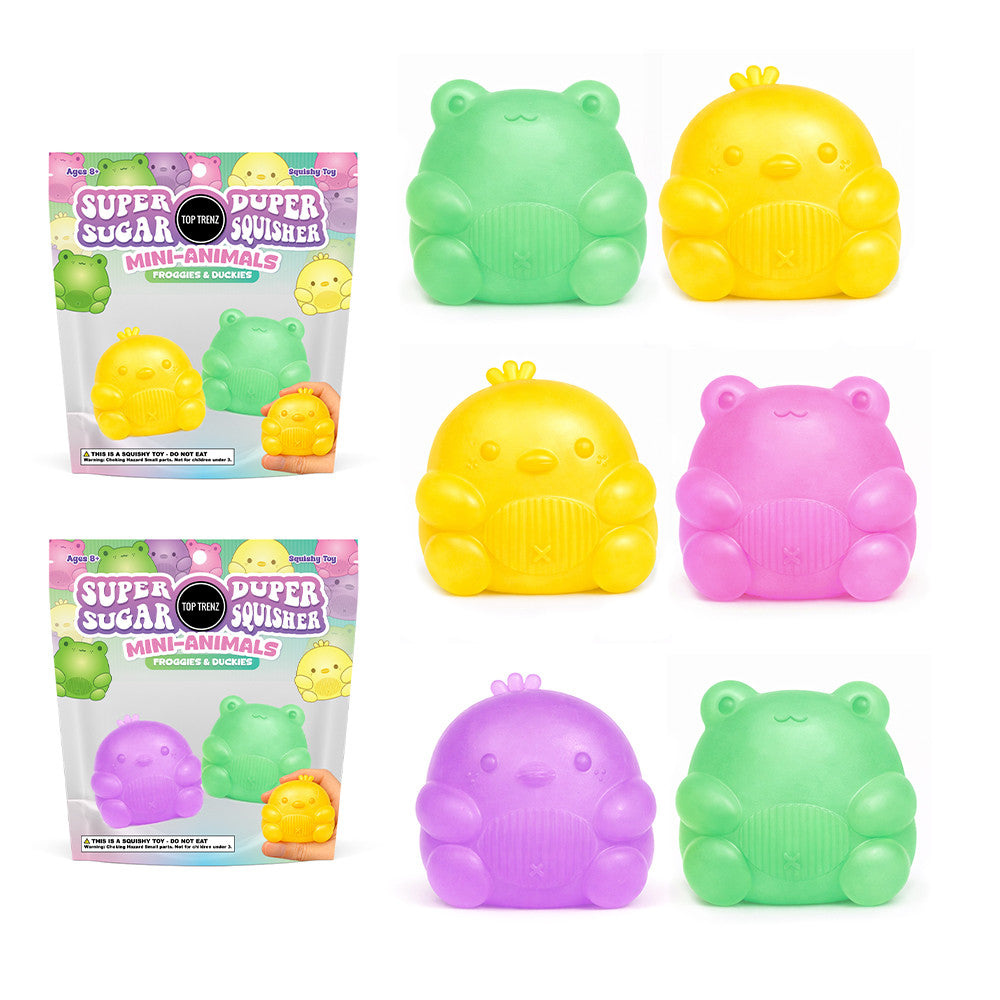Super Duper Sugar Squisher | Mini Froggies & Duckies colorful frog and duck squishy toys in packaging