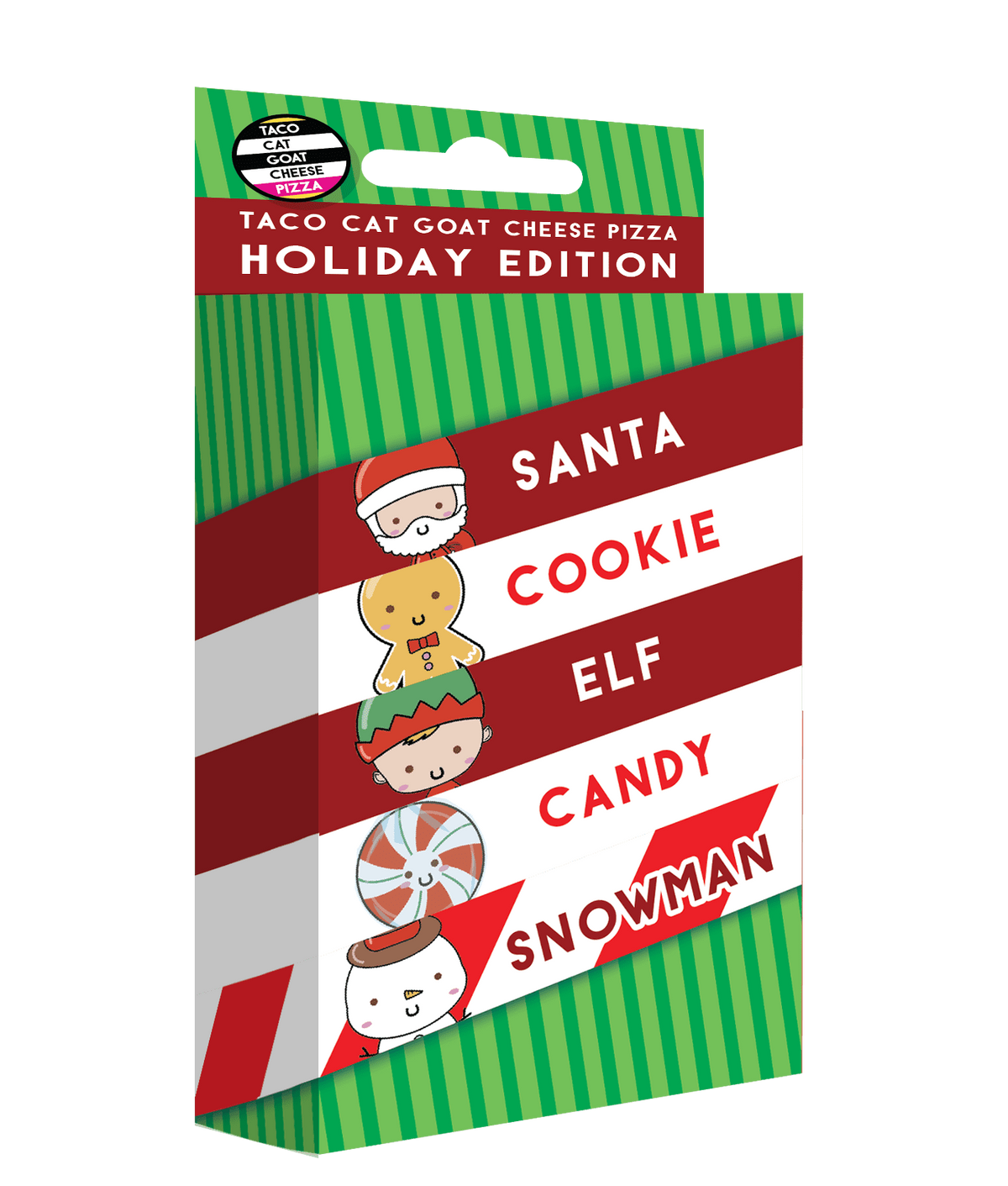 Santa Cookie Elf Candy Snowman holiday edition cheese pizza box with festive character illustrations