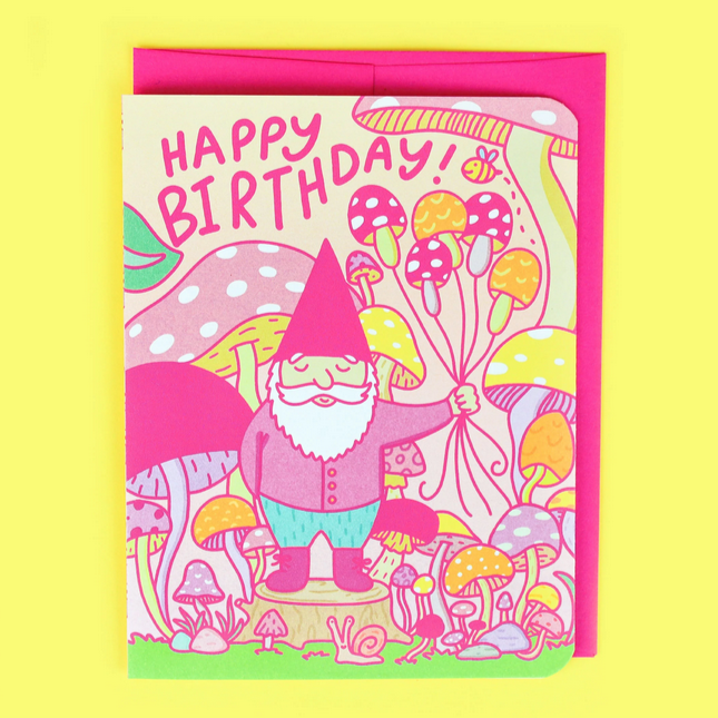 Woodland Gnome Fairy Mushroom Birthday Card