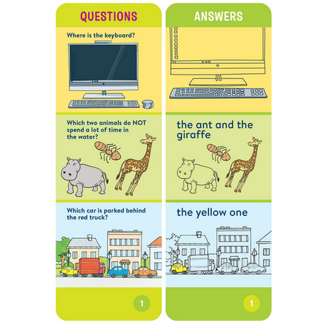Brain Quest: Preschool flashcards with questions and answers on animals, objects, and colors for ages 4-5.