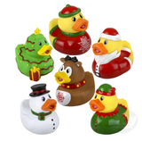 Christmas Rubber Duckie set featuring festive holiday designs including Santa, reindeer, elf, snowman, and Christmas tree styles.
