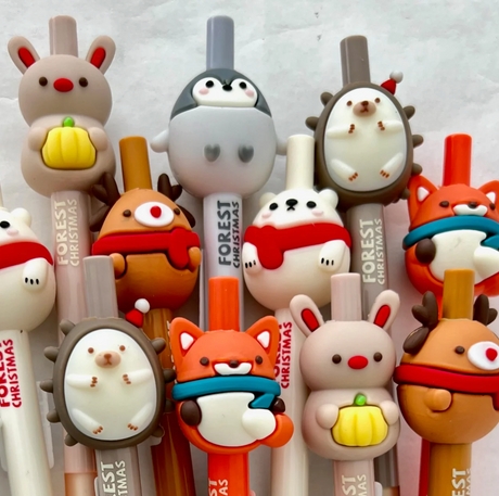 Forest Christmas Animal Gel Pen featuring cute festive forest animal designs in assorted styles, perfect for holiday writing.