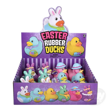 Easter Rubber Ducky pastel-colored rubber duck toys with festive Easter accessories in a display box.