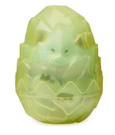DreamWorks Dragons The Nine Realms Egg plush toy inside a translucent green stylized dragon egg container.