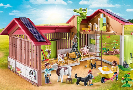 Country | Large Farm playset with solar panels, animals, crane, and farm accessories for imaginative play.