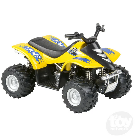 Smart ATV die-cast toy in yellow with realistic details and rugged black tires, perfect for collections and play.