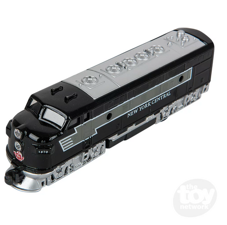 Classic Loco Diesel toy train in black and silver with pullback action and die-cast metal parts.
