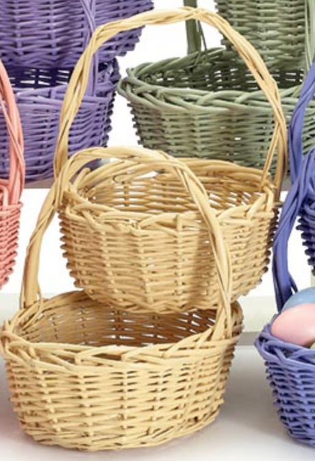 Spring Color Willow Basket | Yellow with rounded shape and overhead handle, perfect for spring decor and storage.