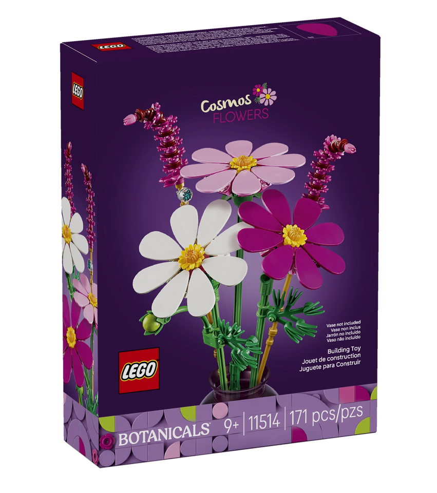 Botanicals Cosmos Flowers LEGO set box featuring colorful buildable cosmos blooms