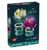 Botanicals Water Lilies building set box with colorful white and pink water lily models in clear display pots