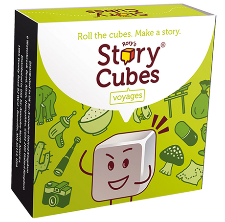 Rory's Story Cubes | Voyages game box with illustrated story cubes and travel themed icons