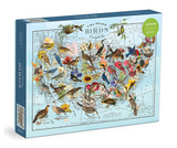 1000pc USA State Birds Puzzle featuring illustrated birds across a US map