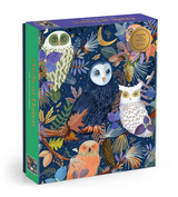 1000pc Owls at Dawn Foil Puzzle featuring colorful owls and woodland foliage