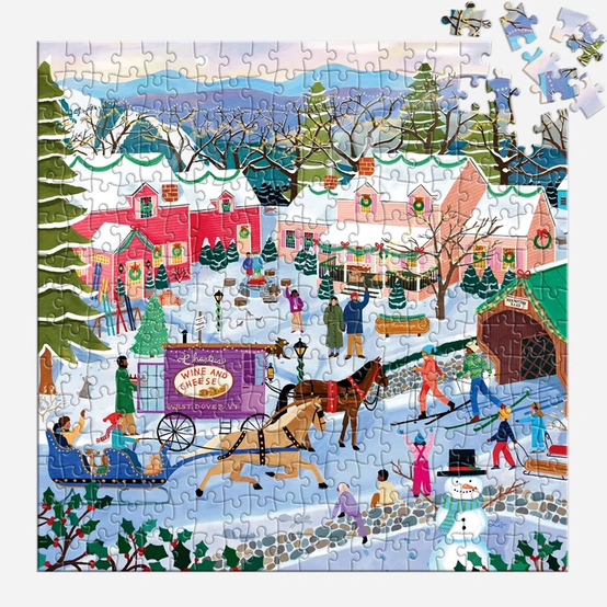 300pc Little Winter Town Puzzle showing a snowy village with skaters and a horse-drawn sleigh