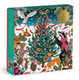500pc Woodland Merrymakers Foil Puzzle featuring festive woodland animals around a decorated Christmas tree