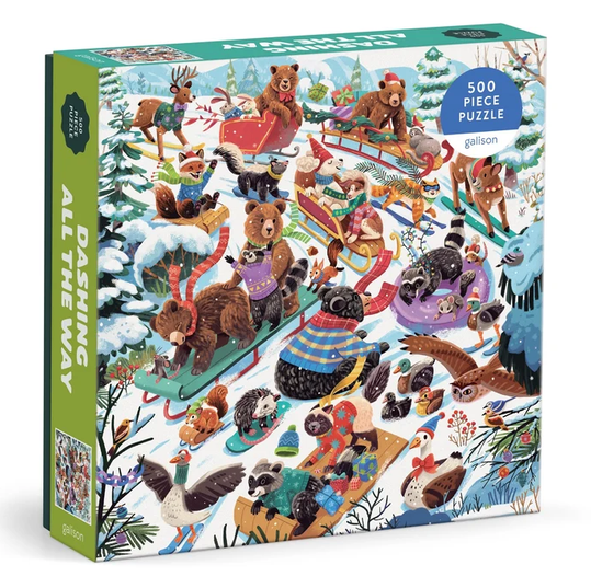 500pc Dashing All the Way Puzzle featuring festive woodland animals in snow