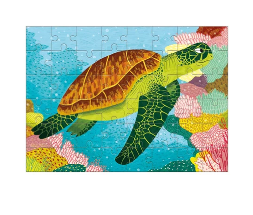 48pc Green Sea Turtle Mini Puzzle featuring a colorful sea turtle underwater