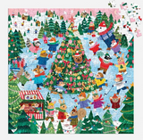 500pc Winter Whirl Family Puzzle featuring festive animals around a decorated Christmas tree