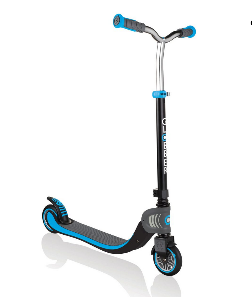 Scooter Flow Fold | Blue foldable scooter with adjustable handlebars and cushy EVA foam grip tape for kids and teens.