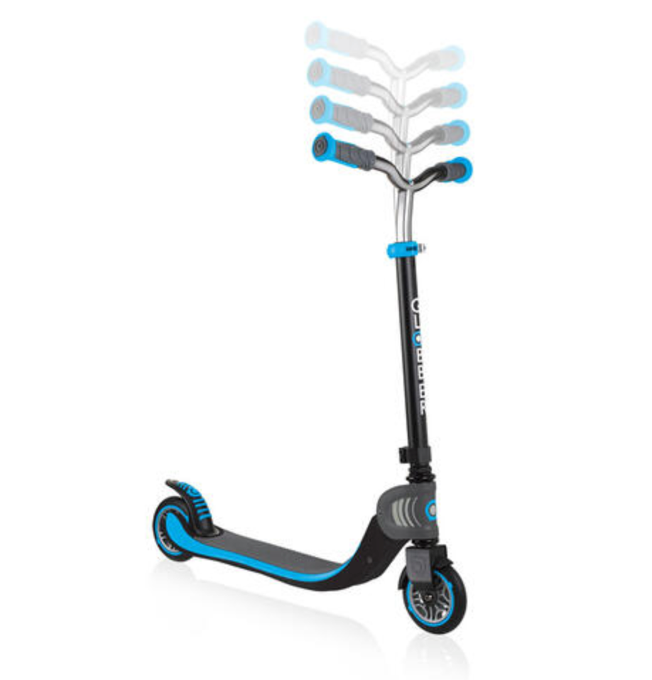 Scooter Flow Fold | Blue foldable scooter with adjustable handlebars and cushy grip tape for kids and teens.