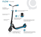 Scooter Flow Fold | Blue foldable scooter with adjustable handlebars and durable triple-deck design for kids and teens.