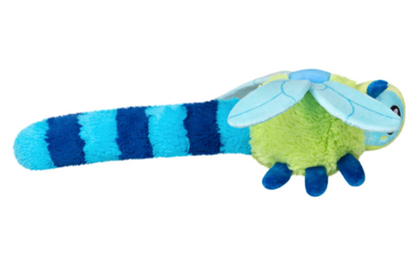 Soft plush toy Dragonfly with bright blue striped tail and green body, perfect for ages 0 and up.