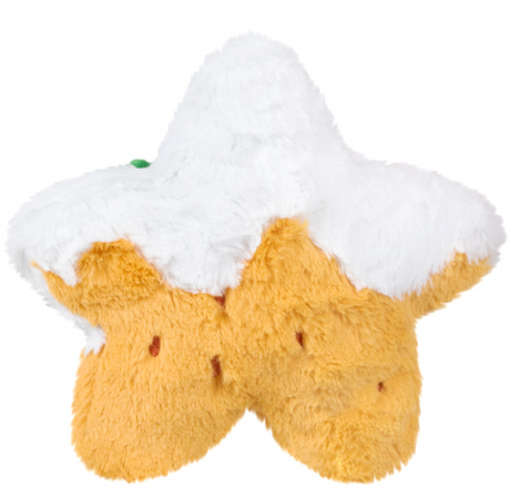 Christmas Star Cookie Snackers plush toy with soft fur and bean-filled base, shaped like a star cookie with white icing.